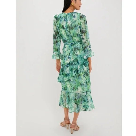 Tuckernuck Water Lilies Sasha Dress Tiered Ruffle Midi Green Floral M NEW READ - Picture 3 of 9